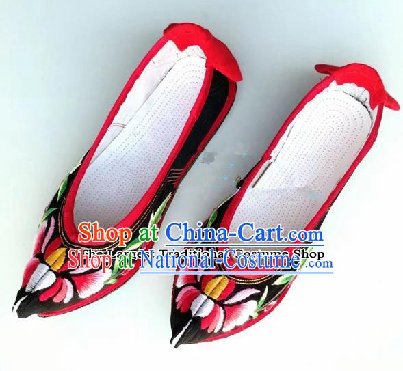 Chinese Traditional Hanfu Shoes Black Embroidered Shoes Handmade Cloth Shoes for Women