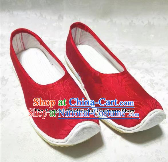 Chinese Traditional Hanfu Shoes Red Satin Shoes Handmade Cloth Shoes for Women