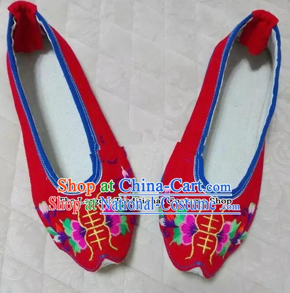 Chinese Traditional Hanfu Shoes Ancient Princess Red Embroidered Shoes Handmade Cloth Shoes for Women