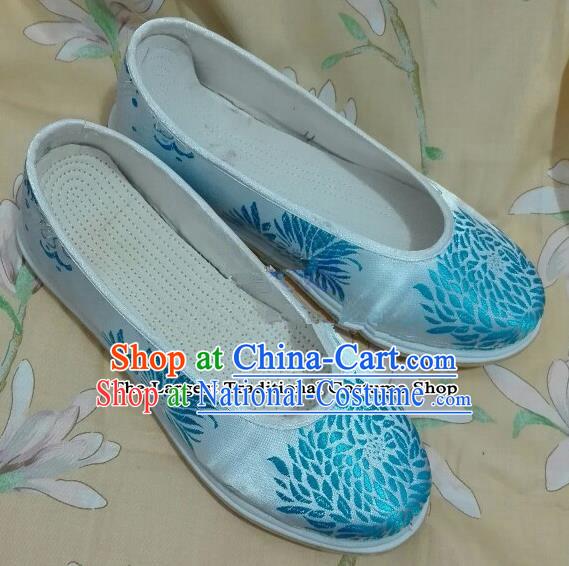 Chinese Traditional Hanfu Shoes Ancient Princess White Silk Shoes Handmade Shoes for Women