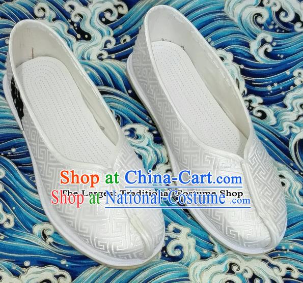 Chinese Traditional Hanfu Shoes Ancient White Embroidered Shoes Handmade Monk Shoes for Men