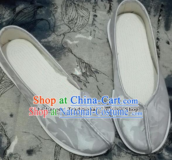 Chinese Traditional Hanfu Shoes Ancient Grey Cloth Shoes Handmade Monk Shoes for Men