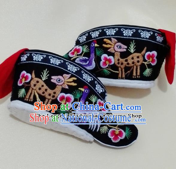 Chinese Traditional Hanfu Shoes Ancient Qing Dynasty Black Embroidered Shoes Handmade Shoes for Women