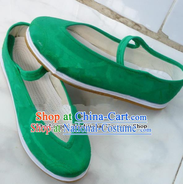 Chinese Traditional Hanfu Shoes Ancient Green Satin Embroidered Shoes Handmade Shoes for Women