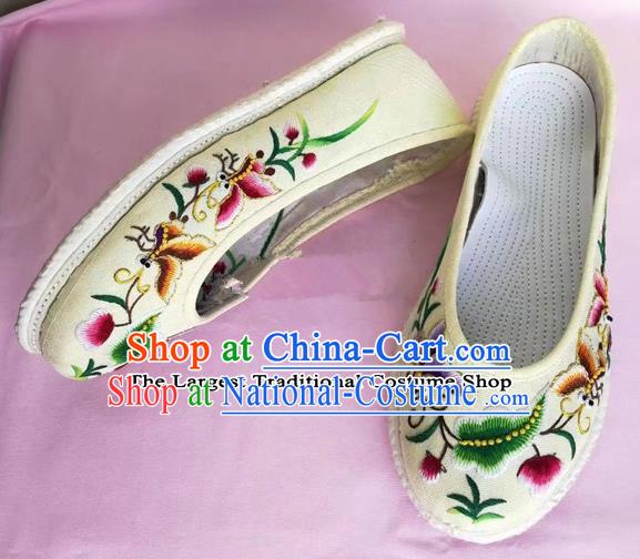 Chinese Traditional Hanfu Shoes Embroidered Butterfly Shoes Handmade Cloth Shoes for Women