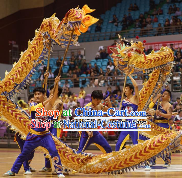 World Dragon Dance Competition Golden Dragon Head Chinese Traditional Dragon Dance Costumes Complete Set for Adult