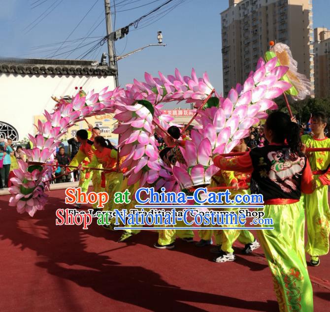 World Dragon Dance Competition Folk Dance Pink Lotus Dragon Head Chinese Traditional Dragon Dance Costumes Complete Set for Adult