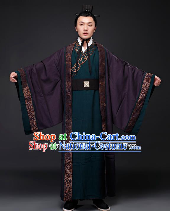 Chinese Ancient Drama Minister Clothing Traditional Han Dynasty Military Counsellor Embroidered Costumes for Men