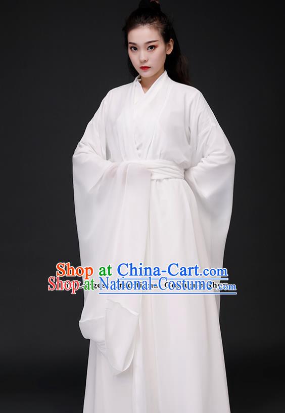 Chinese Ancient Drama Peri Goddess White Dress Traditional Jin Dynasty Swordswoman Costumes for Women