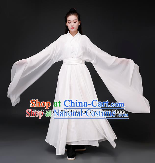 Chinese Ancient Drama Peri Goddess White Dress Traditional Jin Dynasty Swordswoman Costumes for Women