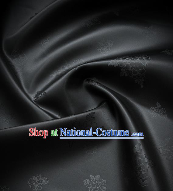 Traditional Asian Cloth Drapery Brocade Korean Hanbok Palace Black Satin Silk Fabric