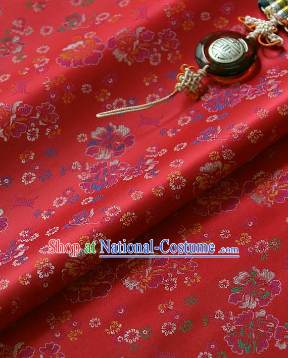 Traditional Asian Classical Pattern Cloth Drapery Red Brocade Korean Hanbok Palace Satin Silk Fabric