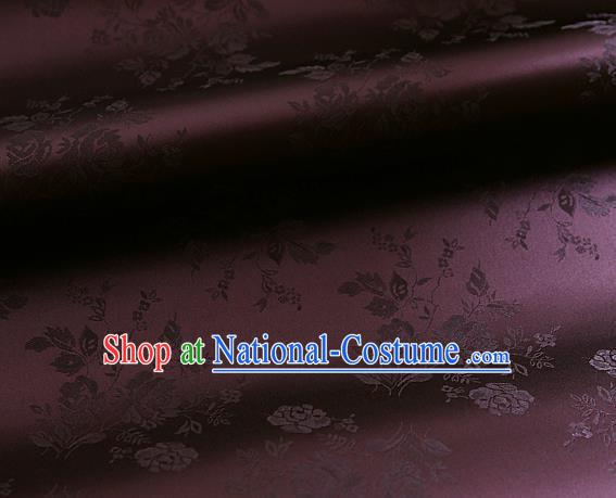 Traditional Asian Classical Pattern Cloth Drapery Wine Red Brocade Korean Hanbok Palace Satin Silk Fabric