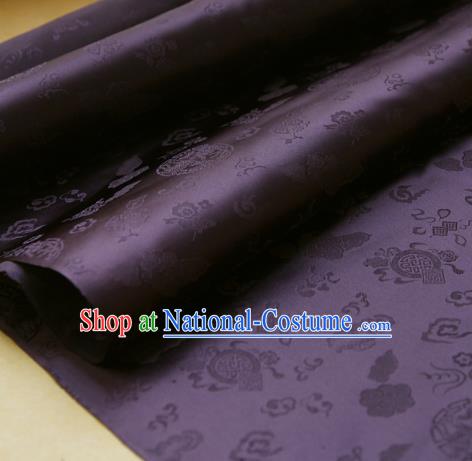 Traditional Asian Classical Pattern Cloth Drapery Purple Brocade Korean Hanbok Palace Satin Silk Fabric