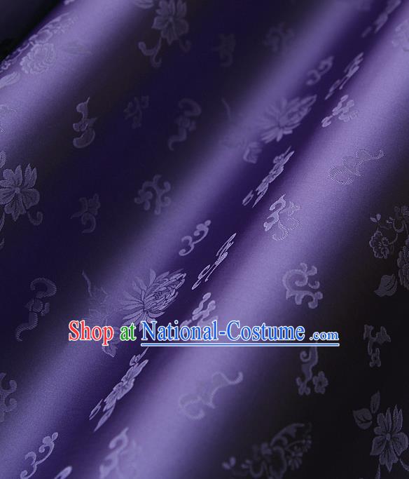 Traditional Asian Classical Chrysanthemum Pattern Purple Brocade Cloth Drapery Korean Hanbok Palace Satin Silk Fabric