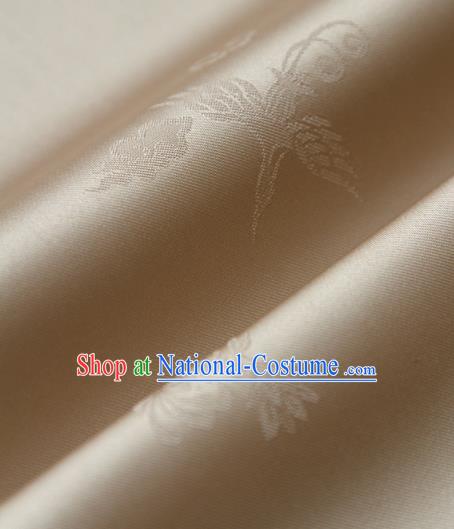 Traditional Asian Classical Crane Pattern Golden Brocade Cloth Drapery Korean Hanbok Palace Satin Silk Fabric