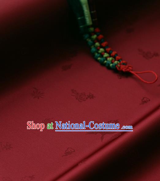 Traditional Asian Classical Crane Pattern Red Brocade Cloth Drapery Korean Hanbok Palace Satin Silk Fabric