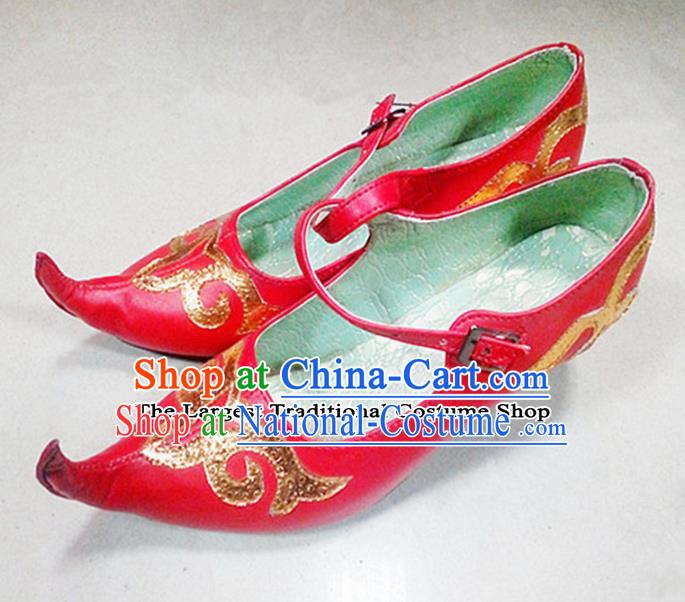 Chinese Ethnic Folk Dance Red Shoes Traditional National Uyghur Nationality Shoes for Women