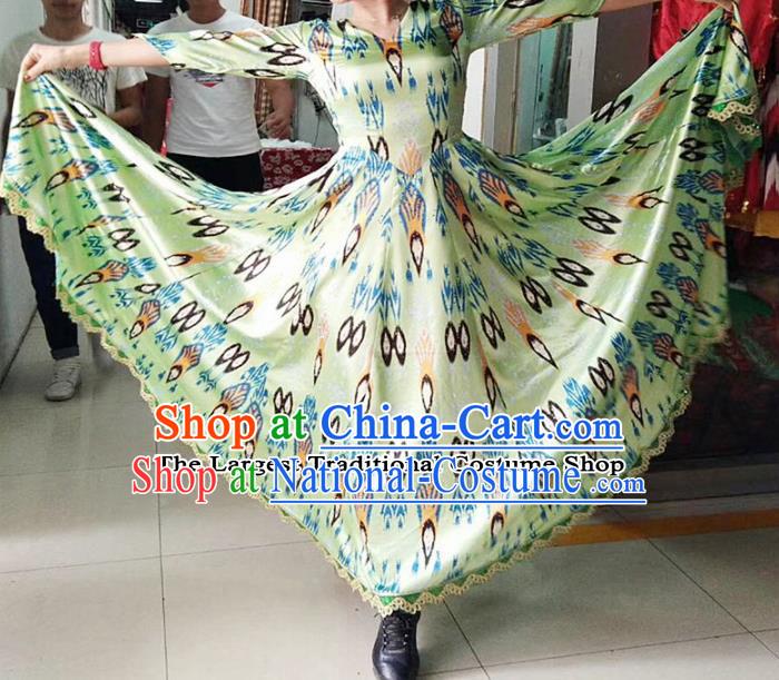 Chinese Ethnic Costumes Folk Dance Green Dress Traditional National Uyghur Nationality Clothing for Women