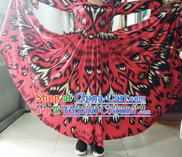 Chinese Ethnic Costumes Folk Dance Red Dress Traditional National Uyghur Nationality Clothing for Women