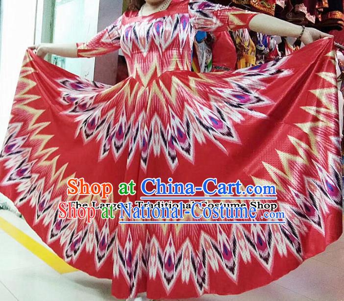 Chinese Ethnic Folk Dance Red Dress Traditional National Uyghur Nationality Costumes for Women