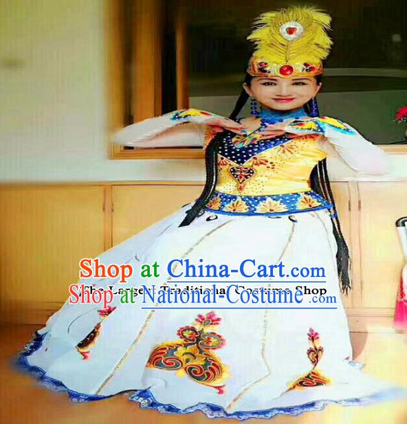 Chinese Ethnic Folk Dance Embroidered White Dress Traditional National Uyghur Nationality Costumes for Women