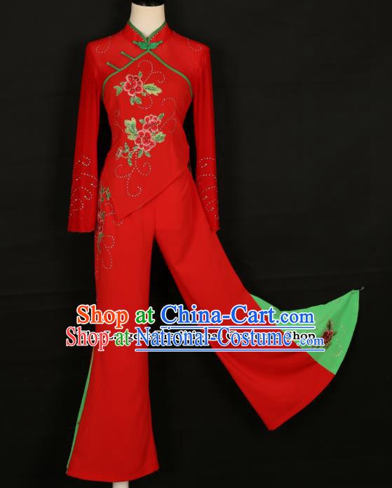 Chinese Traditional Folk Dance Costumes Yanko Dance Fan Dance Red Clothing for Women