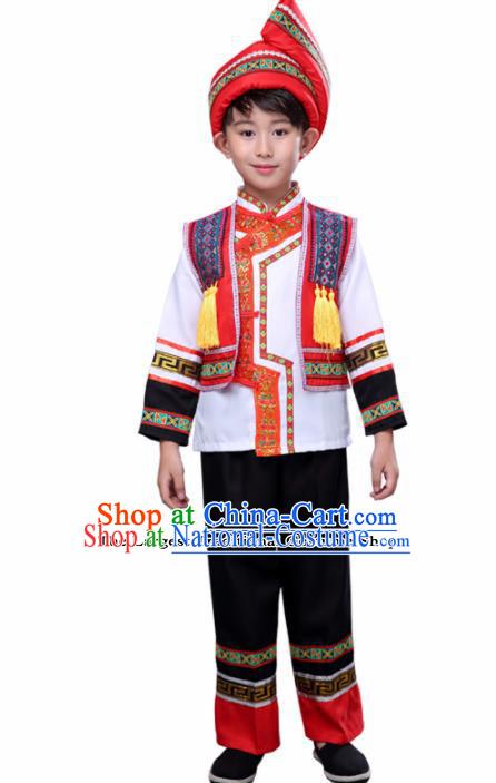 Chinese Traditional Zhuang Nationality Folk Dance Clothing Ethnic Dance Embroidered Costumes for Kids