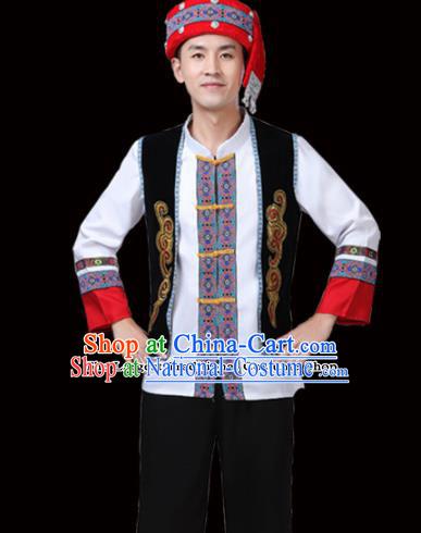 Chinese Traditional Miao Nationality Folk Dance Clothing Ethnic Dance Embroidered White Costumes for Men