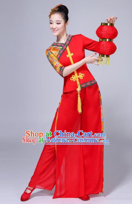 Chinese Traditional Folk Dance Red Costumes Classical Dance Yanko Dance Clothing for Women