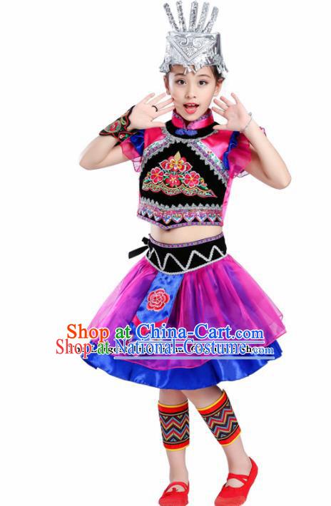 Chinese Traditional Li Minority Folk Dance Dress Ethnic Dance Costumes for Kids