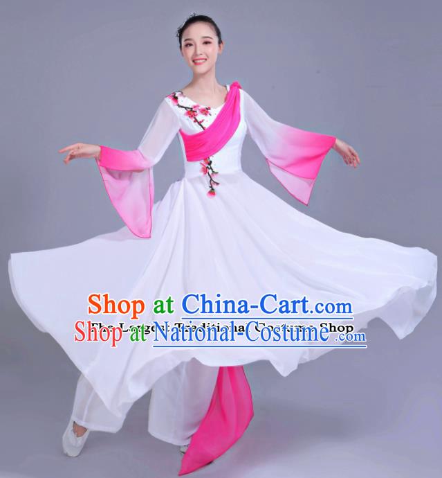 Chinese Traditional Folk Dance Costumes Classical Dance Umbrella Dance White Dress for Women