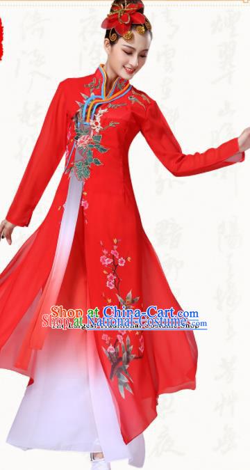 Chinese Traditional Classical Dance Group Dance Red Dress Umbrella Dance Costumes for Women