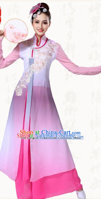 Chinese Traditional Classical Dance Group Dance Pink Dress Umbrella Dance Costumes for Women