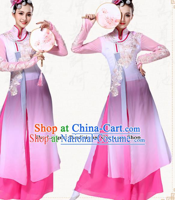 Chinese Traditional Classical Dance Group Dance Pink Dress Umbrella Dance Costumes for Women