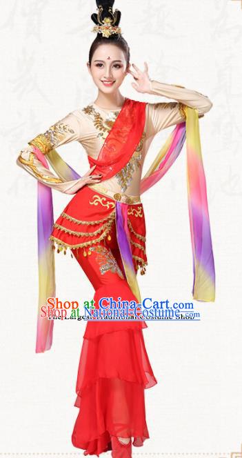 Chinese Traditional Classical Dance Group Dance Red Dress Folk Dance Umbrella Dance Costumes for Women