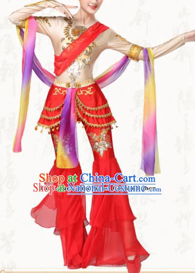 Chinese Traditional Classical Dance Group Dance Red Dress Folk Dance Umbrella Dance Costumes for Women