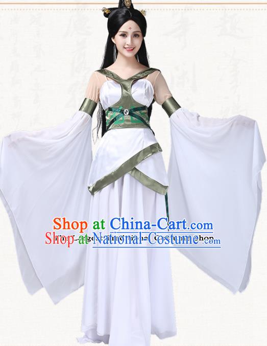 Chinese Traditional Classical Dance White Dress Ancient Peri Umbrella Dance Group Dance Costumes for Women