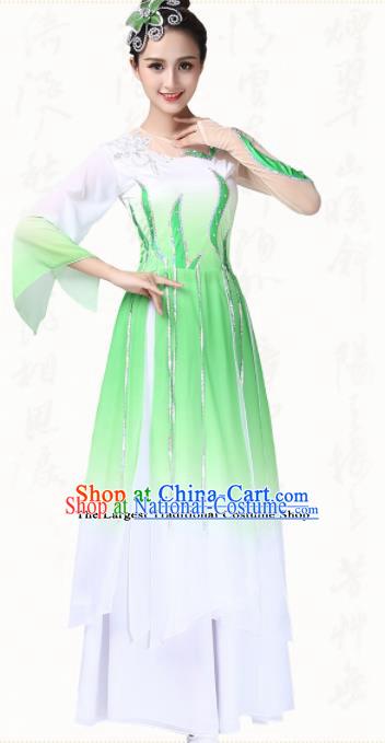 Chinese Traditional Folk Dance Fan Dance Green Dress Umbrella Dance Group Dance Costumes for Women