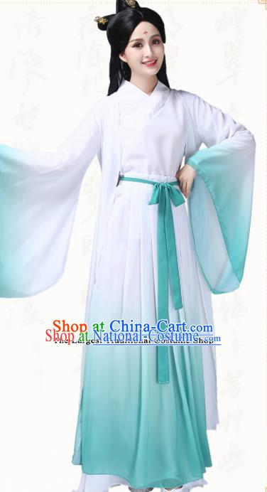 Chinese Traditional Classical Dance Blue Dress Ancient Peri Umbrella Dance Group Dance Costumes for Women