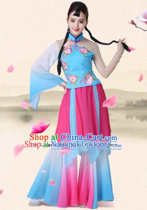 Chinese Traditional Classical Dance Group Dance Blue Dress Folk Dance Umbrella Dance Costumes for Women