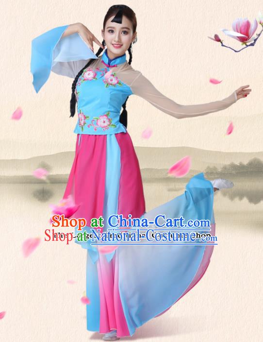 Chinese Traditional Classical Dance Group Dance Blue Dress Folk Dance Umbrella Dance Costumes for Women