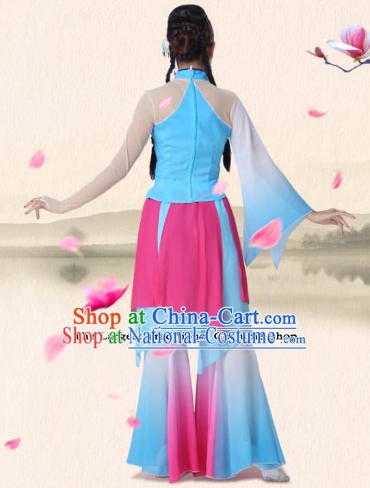 Chinese Traditional Classical Dance Group Dance Blue Dress Folk Dance Umbrella Dance Costumes for Women