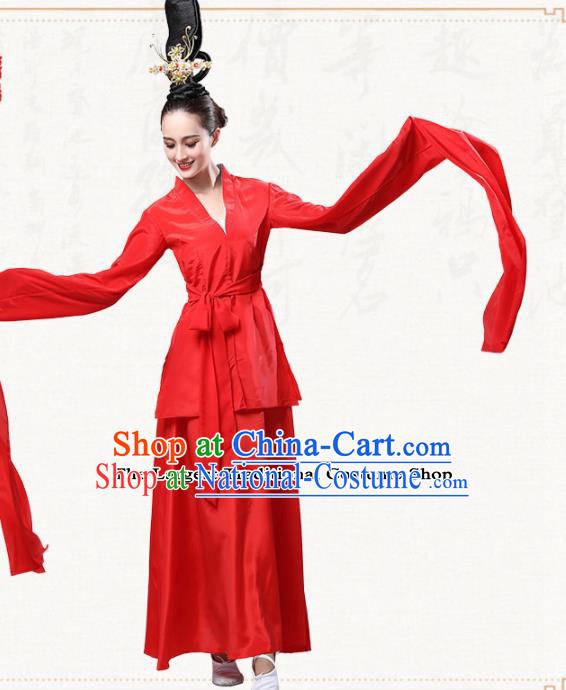 Chinese Traditional Classical Dance Red Dress Fan Dance Group Dance Costumes for Women