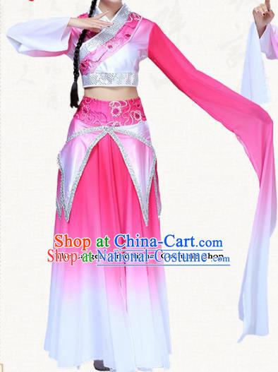 Chinese Traditional Classical Dance Pink Dress Folk Dance Group Dance Umbrella Dance Costumes for Women