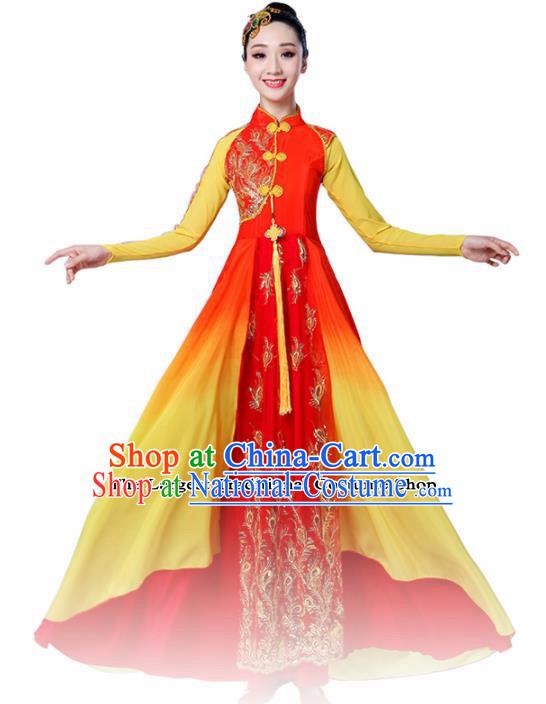 Chinese Traditional Folk Dance Red Dress Classical Dance Umbrella Dance Costumes for Women