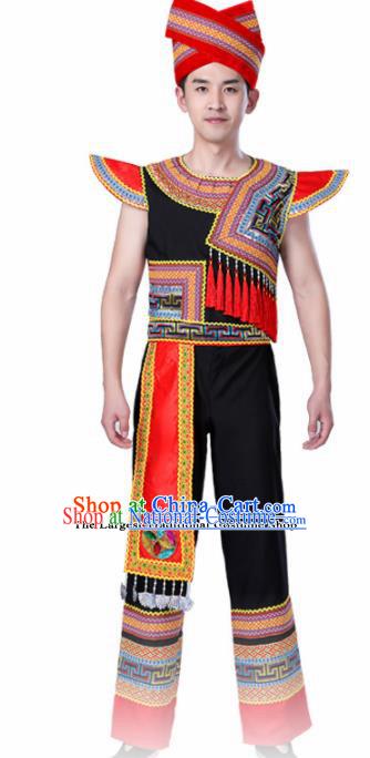 Chinese Traditional Zhuang Minority Folk Dance Clothing Ethnic Dance Costumes for Men