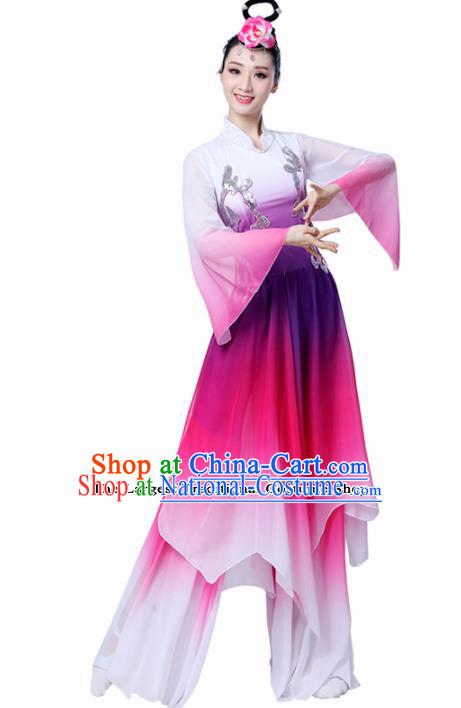 Chinese Traditional Folk Dance Rosy Dress Classical Dance Umbrella Dance Costumes for Women