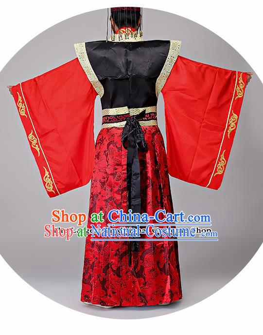 Traditional Chinese Qin Dynasty Drama Costumes Ancient Emperor Imperial Robe and Headwear for Men