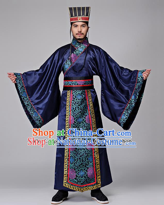 Traditional Chinese Three Kingdoms Period Minister Zhuge Liang Costumes Ancient Drama Chancellor Clothing for Men